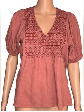 Madewell Embroidered Puff Sleeve Cotton Blouse Medium